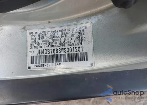 1998 Acura Integra Gs z USA, uszkodzony, nr VIN JH4DB7668WS001201